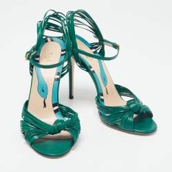 Pre Owned Gucci Green Leather Strappy Allie Knot Sandals Size 38