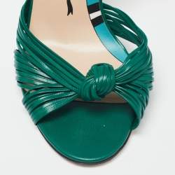 Pre Owned Gucci Green Leather Strappy Allie Knot Sandals Size 38