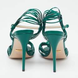 Pre Owned Gucci Green Leather Strappy Allie Knot Sandals Size 38