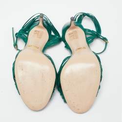 Pre Owned Gucci Green Leather Strappy Allie Knot Sandals Size 38