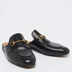 مملوكة مسبقًا Gucci Black Leather Princetown Mule Flats Size 38