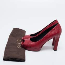 Pre Owned Gucci Burgundy Guccissima Leather Peep Toe Platform Pumps Size 39.5