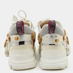 Gucci White Leather And Mesh Flashtrek Removable Crystals Sneakers Size 36