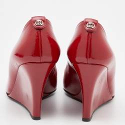 Gucci Red Patent Leather Wedge Round Toe Pumps Size 40