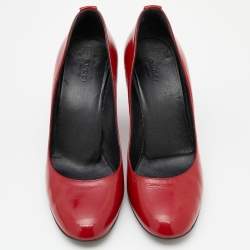 Gucci Red Patent Leather Wedge Round Toe Pumps Size 40