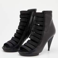 Gucci Black Elastic And Leather Isadora Gladiator Booties Size 37