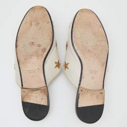 Gucci White Star And Bee Embroidered Leather Princetown Horsebit Flat Mules Size 35