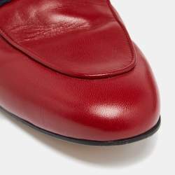 Pre Owned Gucci  Red Leather Horsebit Web Princetown Mules Size 38