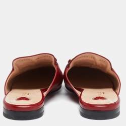 Pre Owned Gucci  Red Leather Horsebit Web Princetown Mules Size 38