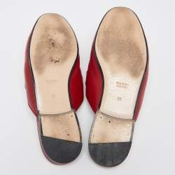 Pre Owned Gucci  Red Leather Horsebit Web Princetown Mules Size 38