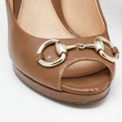 Gucci Brown Leather Horsebit Peep Toe Pumps Size 36