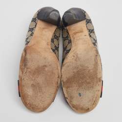 Pre Owned Gucci Beige/Blue GG Canvas Interlocking Pumps Size 37.5