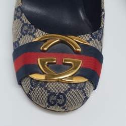 Pre Owned Gucci Beige/Blue GG Canvas Interlocking Pumps Size 37.5
