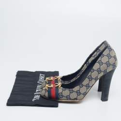 Pre Owned Gucci Beige/Blue GG Canvas Interlocking Pumps Size 37.5