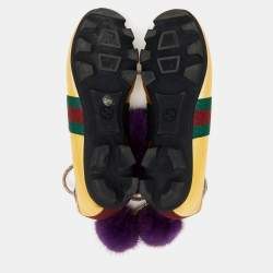 Pre Owned حذاء رياضي غوتشي تيتان جلد فضي/ذهبي ميتاليك رباط مزين بوم بوم مقاس 38.5