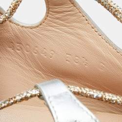 Pre Owned حذاء رياضي غوتشي تيتان جلد فضي/ذهبي ميتاليك رباط مزين بوم بوم مقاس 38.5