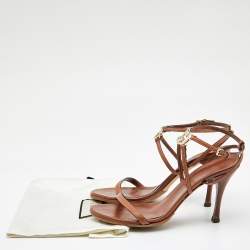Gucci Brown Leather Interlocking G  Ankle Strap Sandals Size 38
