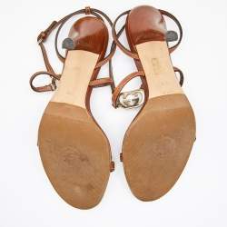 Gucci Brown Leather Interlocking G  Ankle Strap Sandals Size 38