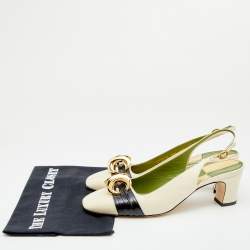 مملوكة مسبقًا Gucci Cream/Black Leather Usagi Half Moon GG Slingback Sandals Size 38.5