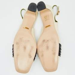 مملوكة مسبقًا Gucci Cream/Black Leather Usagi Half Moon GG Slingback Sandals Size 38.5