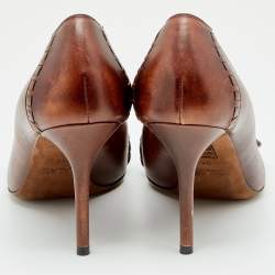 Pre Owned Gucci Brown Leather Horsebit Peep Toe Pumps Size 38