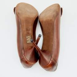 Pre Owned Gucci Brown Leather Horsebit Peep Toe Pumps Size 38