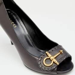 Pre Owned حذاء كعب عالي غوتشي جلد أسود مزين هورسبيت مقدمة مفتوحة مقاس 38