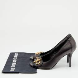 Pre Owned حذاء كعب عالي غوتشي جلد أسود مزين هورسبيت مقدمة مفتوحة مقاس 38