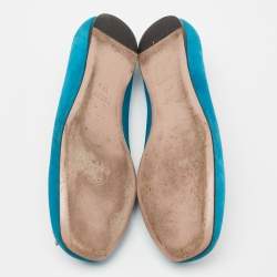 Gucci Blue Suede Crystal GG Ballet Flats Size 37.5