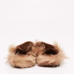 Pre Owned حذاء سلايد فلات غوتشي برينستاون فرو مبطن وكانفاس GG بيج / بني مقاس 36