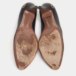 Pre Owned Gucci Black Guccissima Leather Adina Horsebit Pumps Size 37.5
