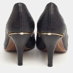 Pre Owned Gucci Black Guccissima Leather Adina Horsebit Pumps Size 37.5