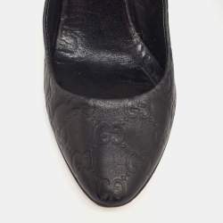 Pre Owned Gucci Black Guccissima Leather Adina Horsebit Pumps Size 37.5