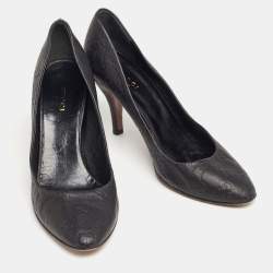Pre Owned Gucci Black Guccissima Leather Adina Horsebit Pumps Size 37.5