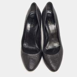 Pre Owned Gucci Black Guccissima Leather Adina Horsebit Pumps Size 37.5