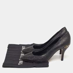 Pre Owned Gucci Black Guccissima Leather Adina Horsebit Pumps Size 37.5