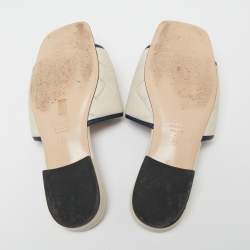 Pre Owned Gucci Cream/Blue Quilted Leather Double G Slide Flat Sandals Size 36