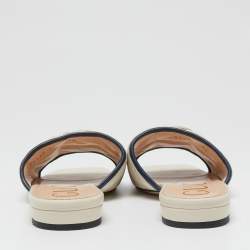 Pre Owned Gucci Cream/Blue Quilted Leather Double G Slide Flat Sandals Size 36