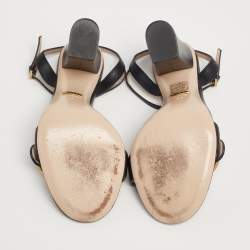 Pre Owned Gucci Black Leather GG Marmont Ankle-Strap Sandals Size 37