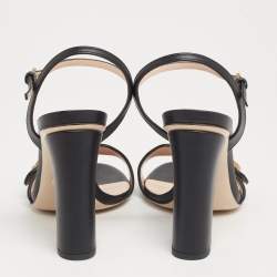 Pre Owned Gucci Black Leather GG Marmont Ankle-Strap Sandals Size 37