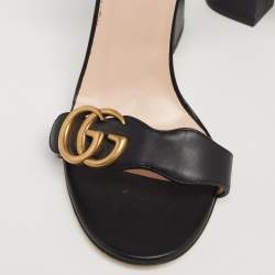 Pre Owned Gucci Black Leather GG Marmont Ankle-Strap Sandals Size 37