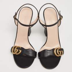 Pre Owned Gucci Black Leather GG Marmont Ankle-Strap Sandals Size 37