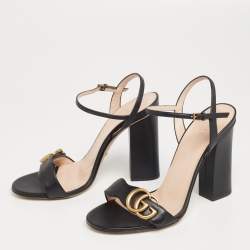 Pre Owned Gucci Black Leather GG Marmont Ankle-Strap Sandals Size 37