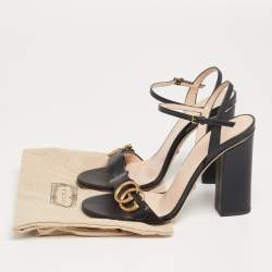 Pre Owned Gucci Black Leather GG Marmont Ankle-Strap Sandals Size 37