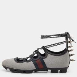 Gucci Silver Glitter Titan Web Studded Low Top Sneakers Size 39