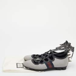 Gucci Silver Glitter Titan Web Studded Low Top Sneakers Size 39