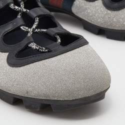 Gucci Silver Glitter Titan Web Studded Low Top Sneakers Size 39