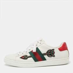 Pre Owned Gucci White Leather And Python Embossed Arrow Embellished Ace Low Top Sneakers Size 36.5