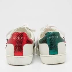 Pre Owned Gucci White Leather And Python Embossed Arrow Embellished Ace Low Top Sneakers Size 36.5