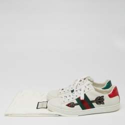Pre Owned Gucci White Leather And Python Embossed Arrow Embellished Ace Low Top Sneakers Size 36.5